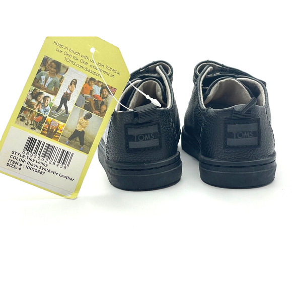 Toms Tiny Lenny Shoes Hook & Loop Closure Size 4 Black Synthetic Leather - Picture 3 of 8